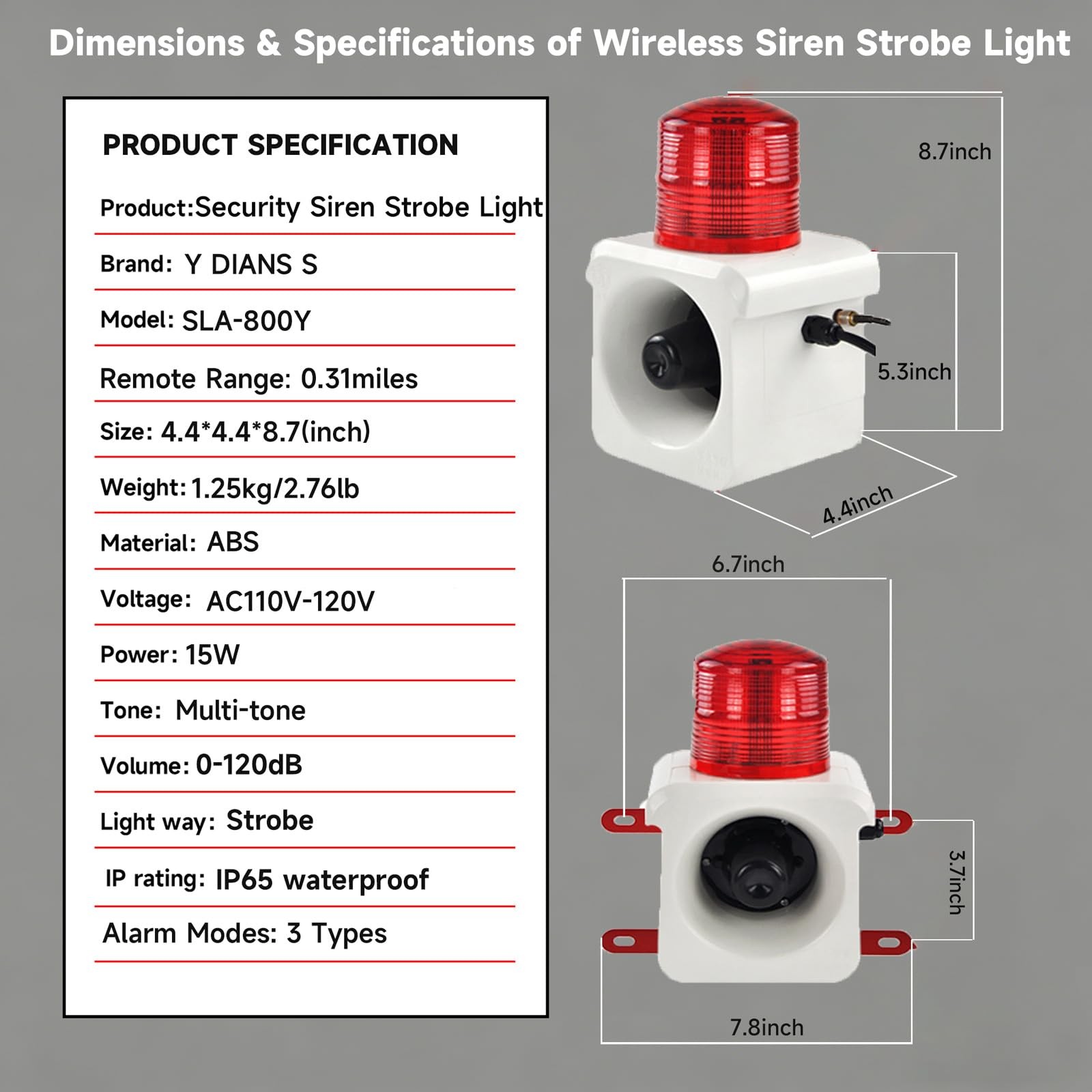 500 Meters（No Wall） Wireless Remote Control Outdoor Alarm Light Siren, LED St…