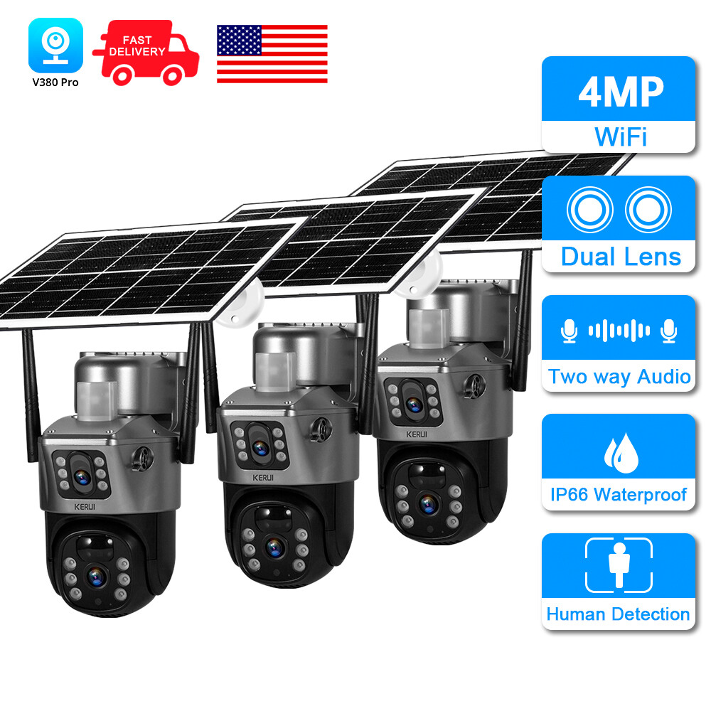 3PACK Solar Battery Powered WiFi Outdoor Pan/Tilt Home Security Camera System