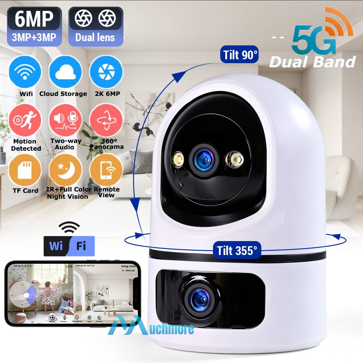 2K Audio Security IP Camera Dual Lens Indoor AI Human Detect Color Night Vision