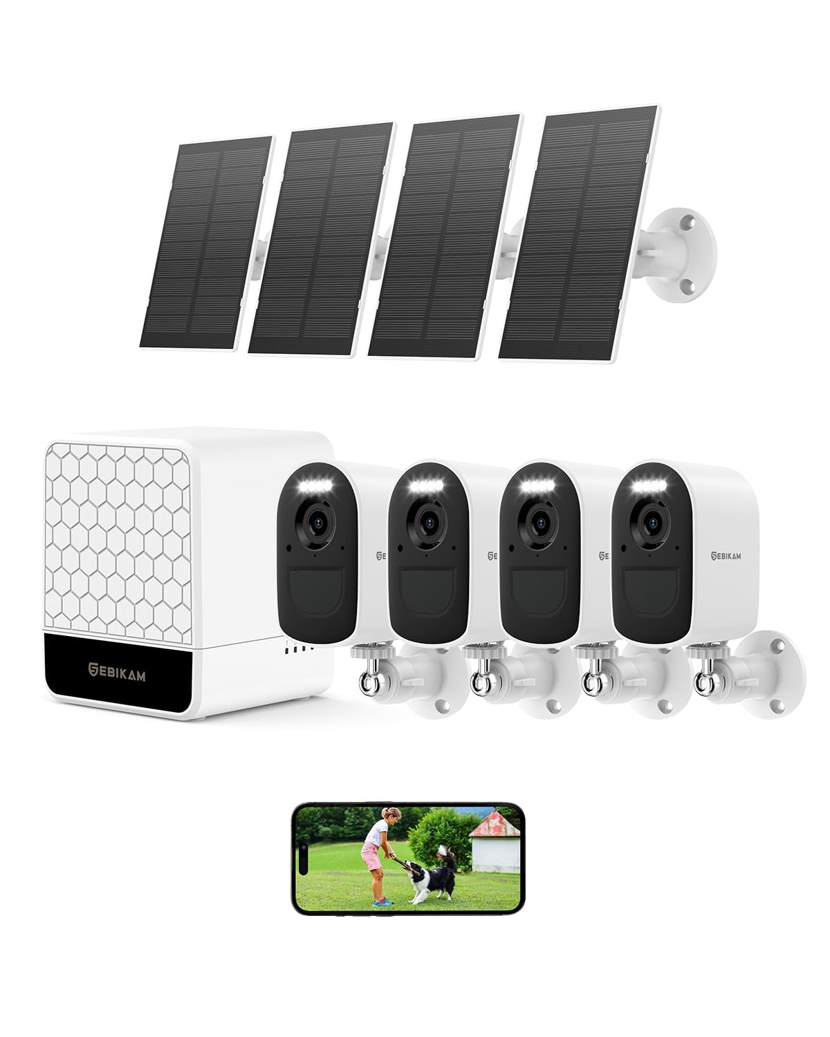 Wireless Outdoor Security Camera System, 4 Solar Powered 2K/4MP Battery Camer…