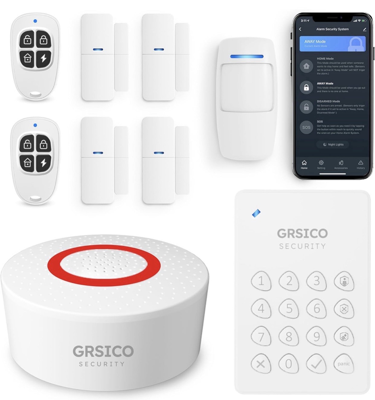 Wireless Alarm System 9 Piece Kit, WiFi Alarm System for Home Security With App