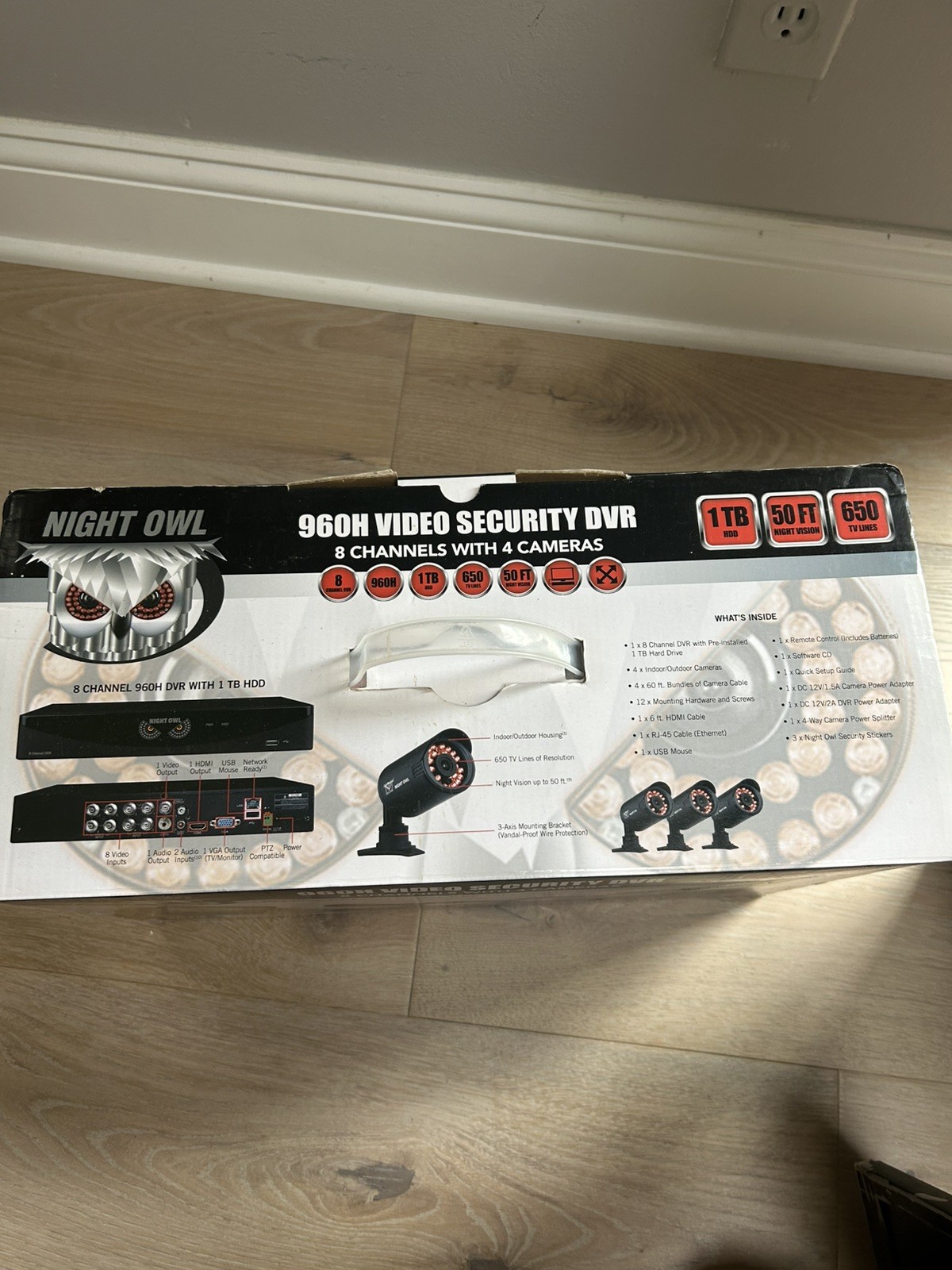 Night Owl 960H Video Security 500GB DVR System 4 Channel 4 Cameras Night Vision