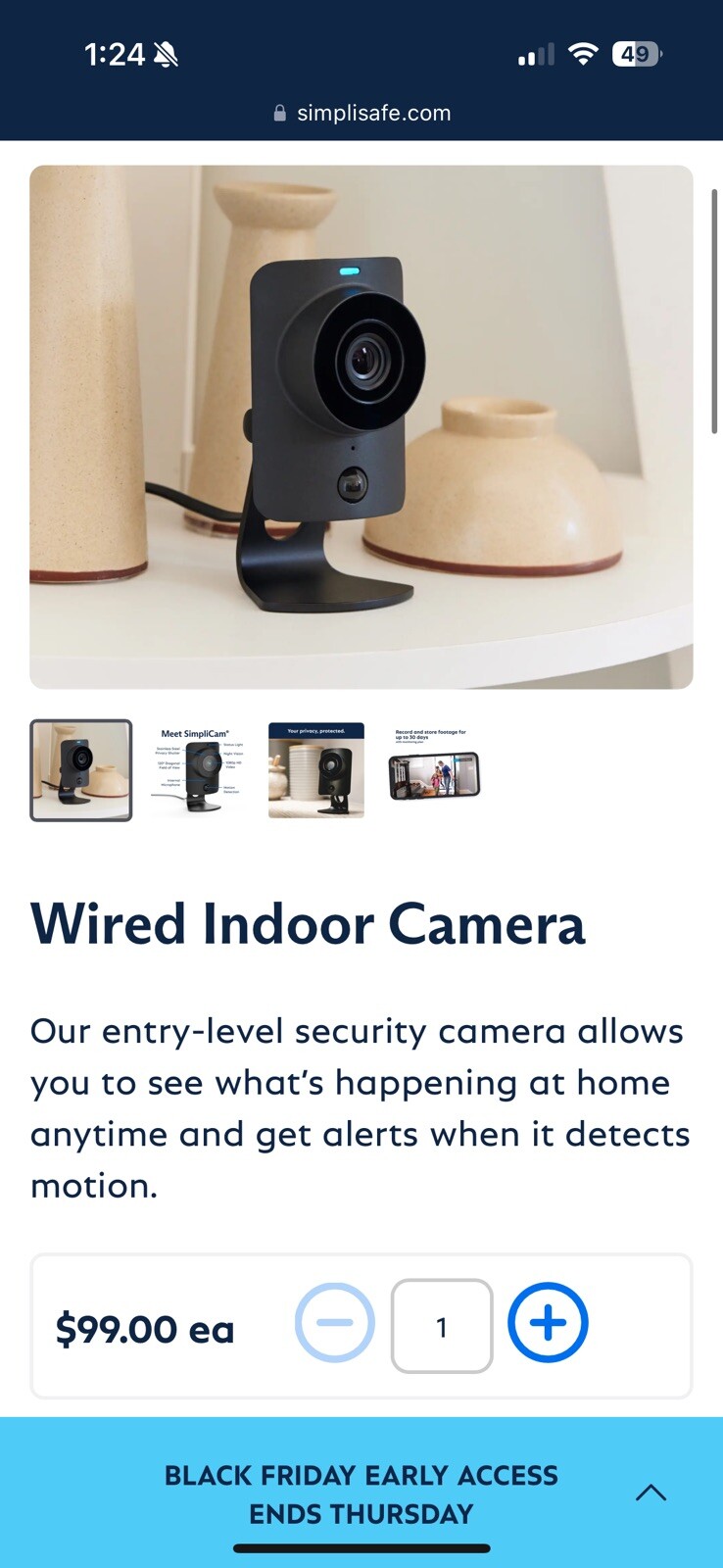 SimpliSafe SimpliCam 1080p Wired HD Indoor Home Security Camera SSCM2