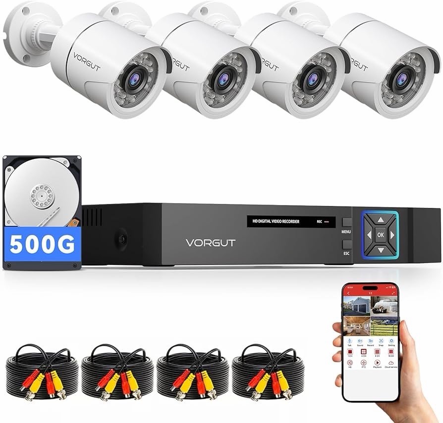 (D5Z)Wired 4CH DVR Security Camera System 4 1080P Waterproof Cam 500GB HDD