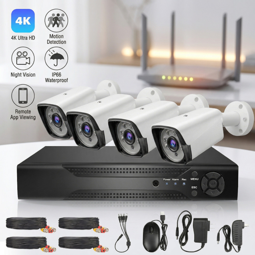 4K Camaras De Seguridad Para Casa Oficina Security Camera System 4 Cameras Home~