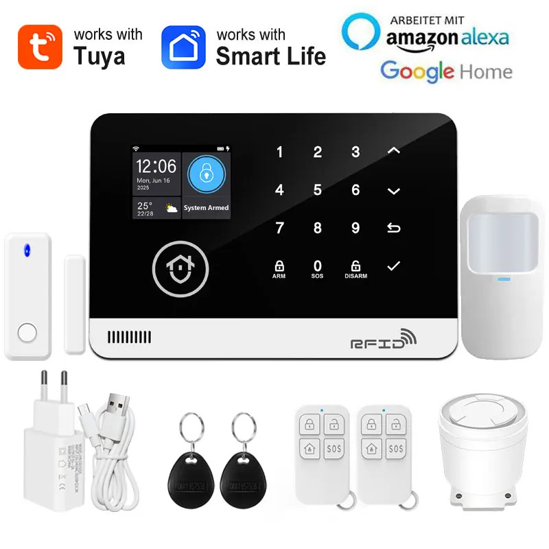 Tuya Smart WiFi GSM Home Security Alarm System Touch Keyboard RFID APP Control