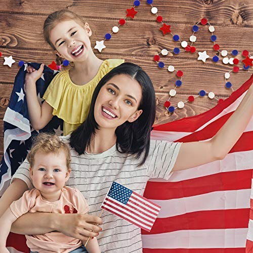2 Pack Patriotic Felt Ball Garland Each Garland 6.56ft Red White and Blue Pom