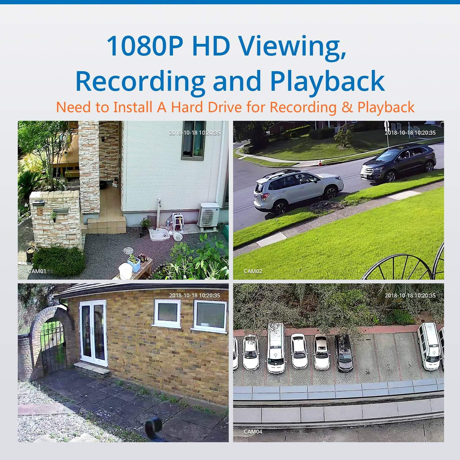 4CH 1080P Full HD Xpoe Wired Security Camera System with 4Pcs 100Ft Night Vision