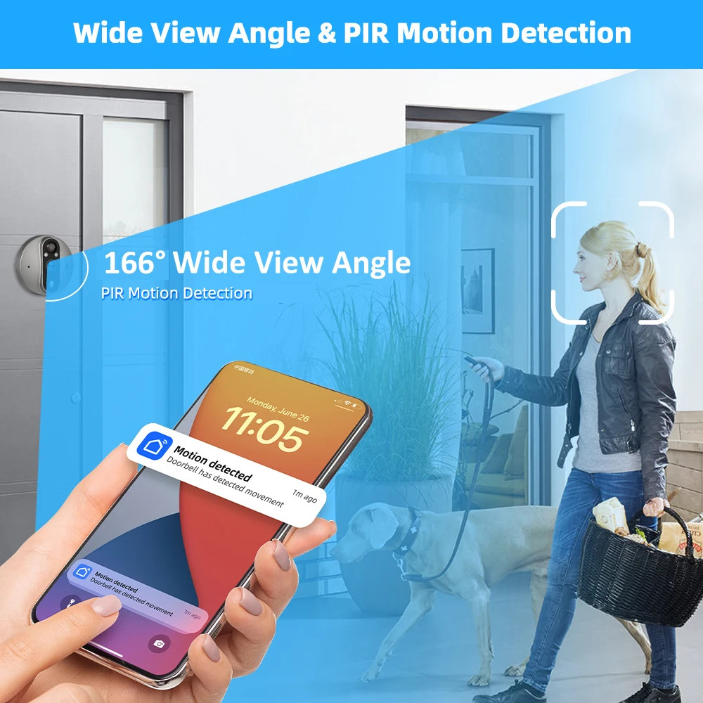 Tuya 3MP WiFi Peephole Doorbell Camera PIR Motion Detector 4.3in Digital Viewer
