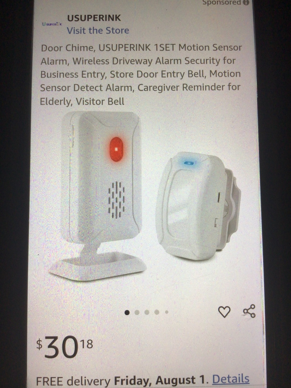 Usuperink door chime, motion sensor alarm wireless alarm security 1 set