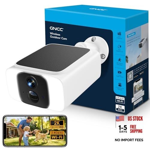 Solar Security Camera Outdoor, 2.4 & 5GHz WiFi Outdoor Security Camera 4MP