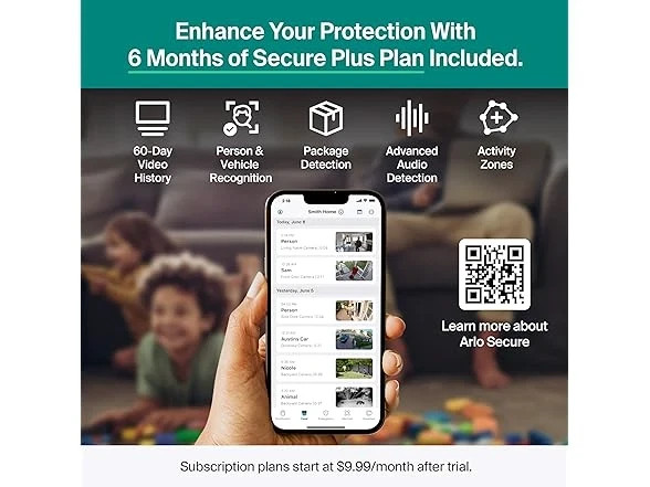Arlo Essential 2K Camera White Wired Plug-In Outdoor WiFi + 6Mo Plan