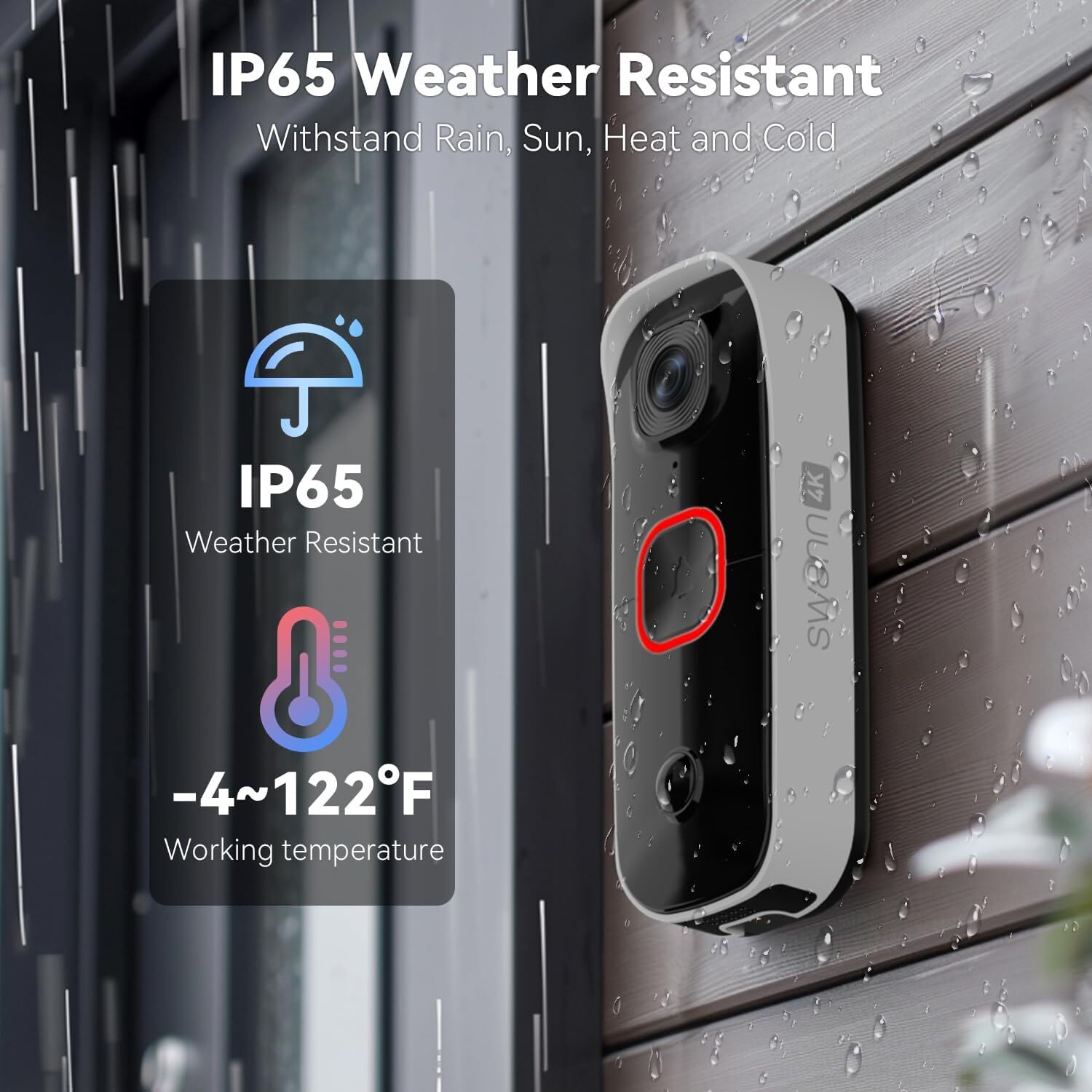 Swann Buddy4K UHD Wireless Video Doorbell & Chime Ultra-Wide 165° View Smart