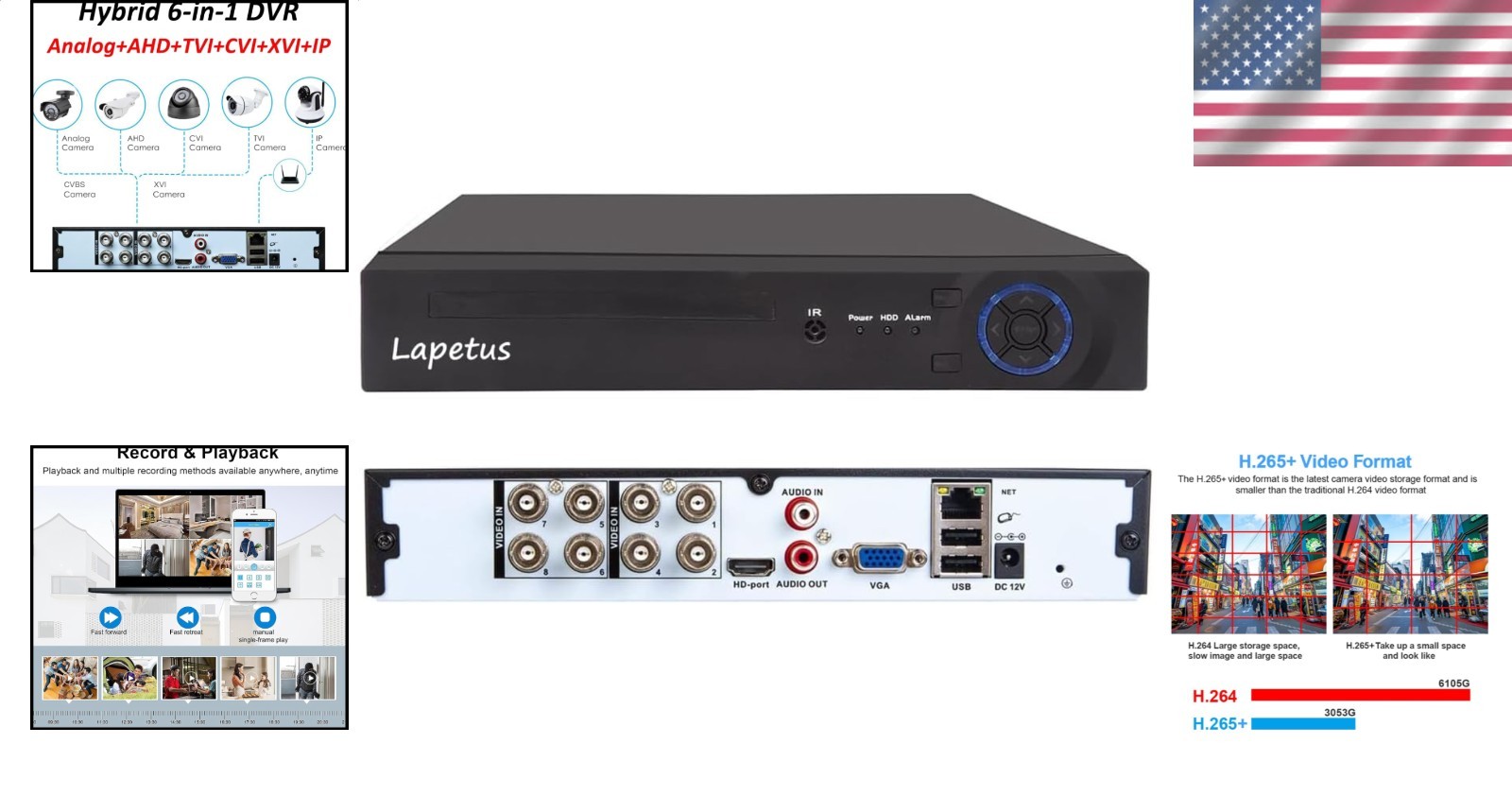 8 Channel 1080N Hybrid DVR CCTV Security System Motion Detection Backup