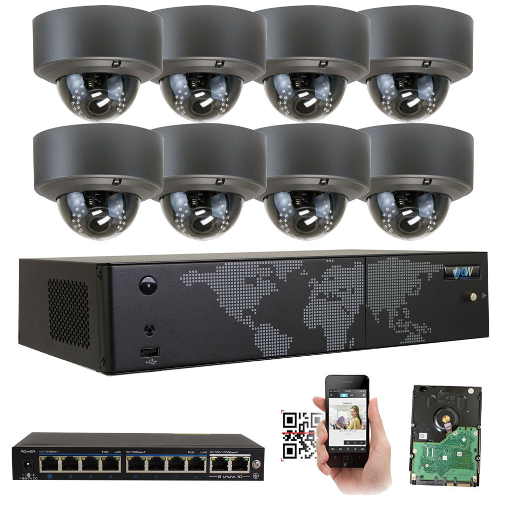 8 Channel H.265 NVR (8) 5MP 4X Optical Zoom PoE IP Dome Camera Security System