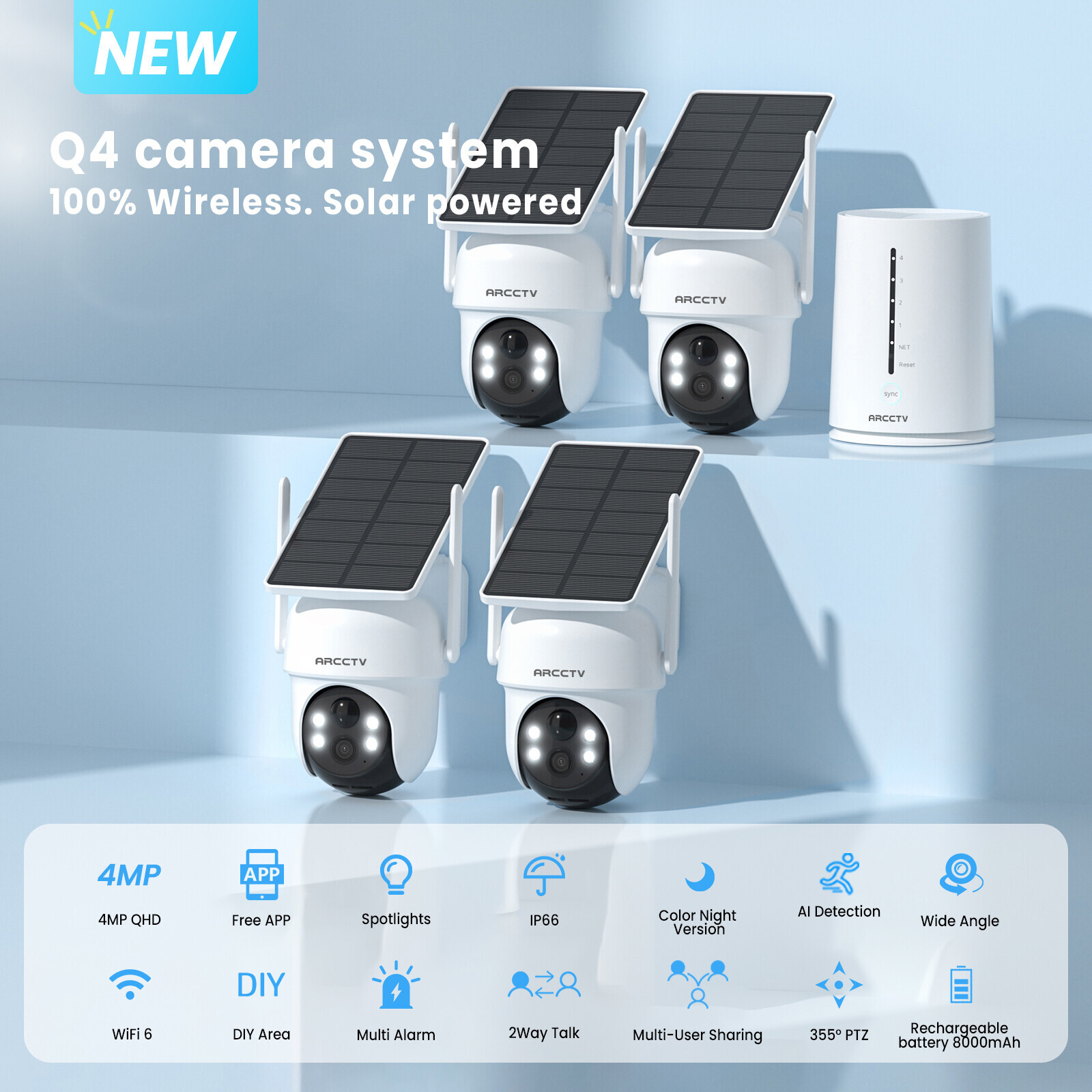 Solar Battery Powered Wireless Security Camera System Home Outdoor Wifi IP Audio