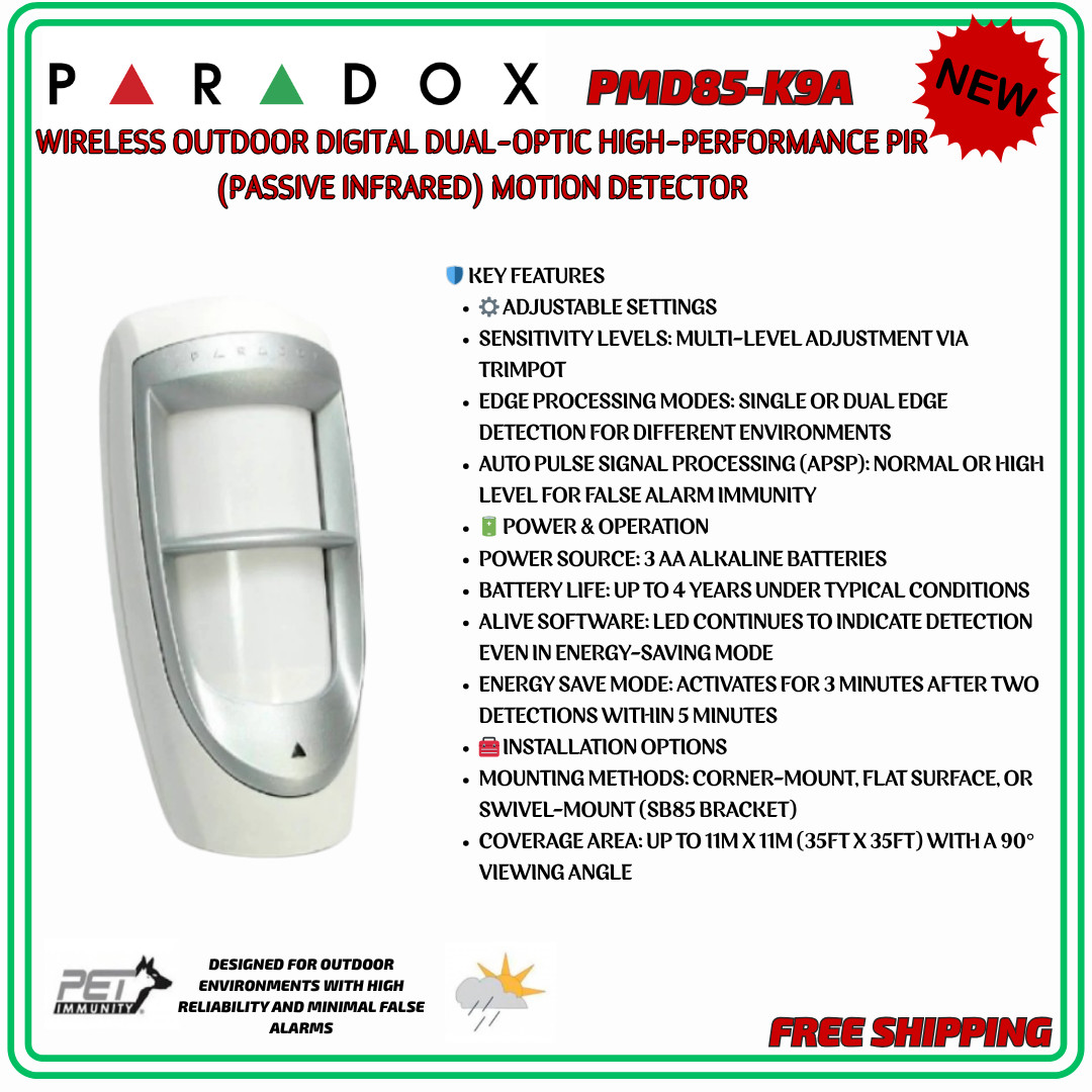 Paradox PMD85 – Outdoor Digital Dual-Optic Magellan Wireless PIR Motion 433MHz