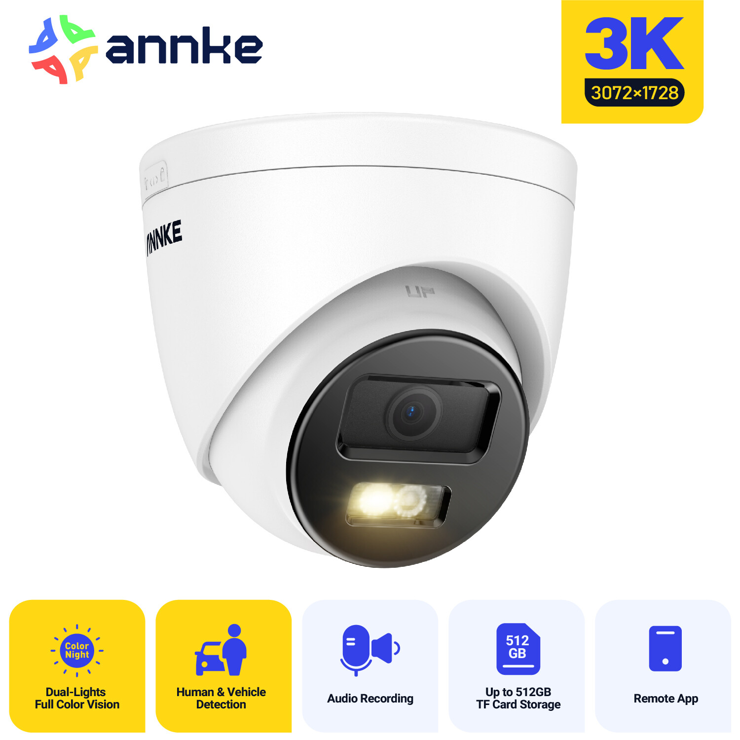 ANNKE C500P 5MP POE Security Camera Audio Recording AI Color Night Vision IP67