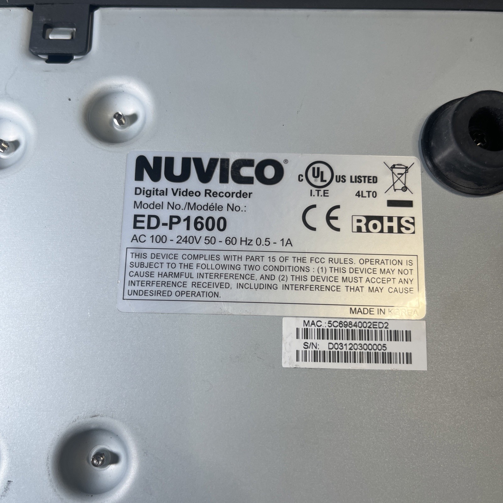 Nuvico DVR Surveillance Security System ED-P1600 16-Channel w/ Cord Powers On