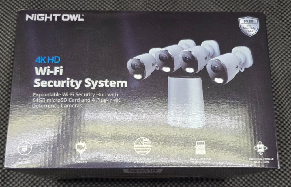 Night Owl 8-Ch, 4-Camera Indoor/Outdoor Plug-In Wi-Fi IP 4K 64GB Security System