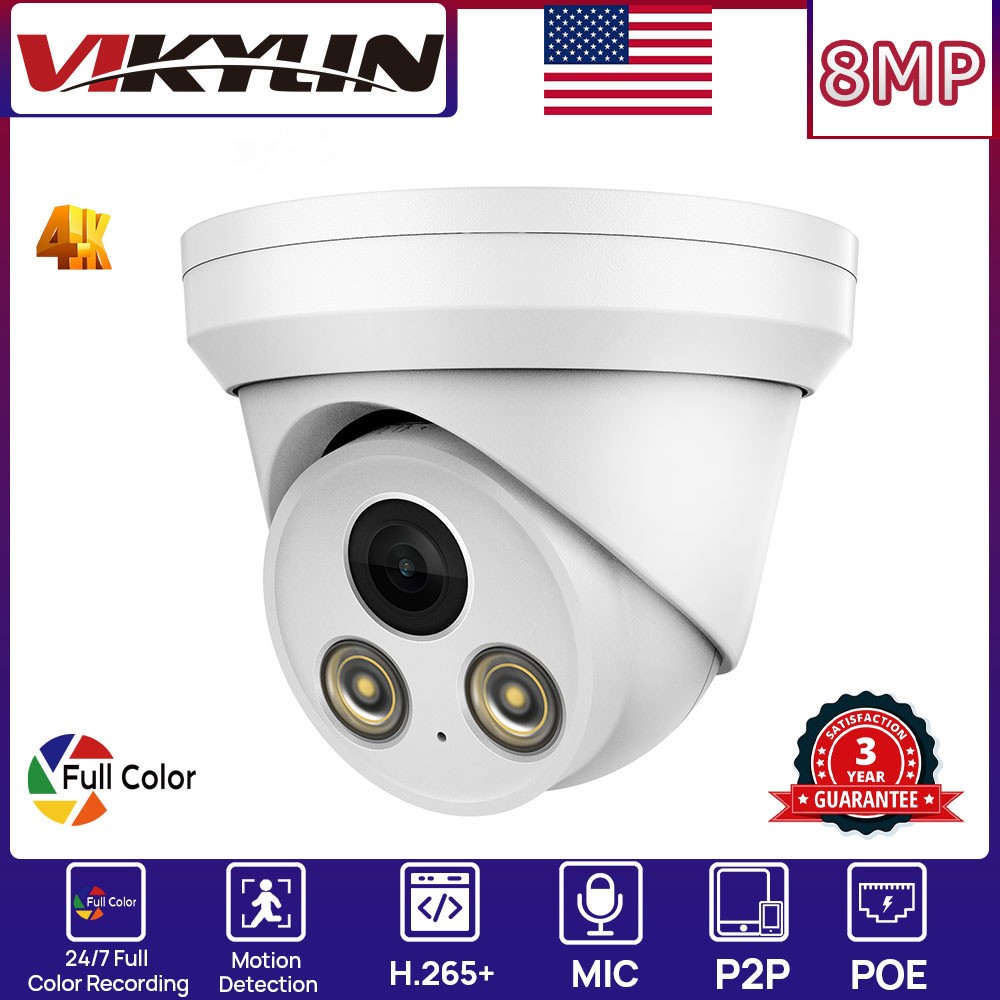 VIKYLIN 16CH NVR POE 24H Color Outdoor CCTV MIC 8MP Security Camera Systems Lot