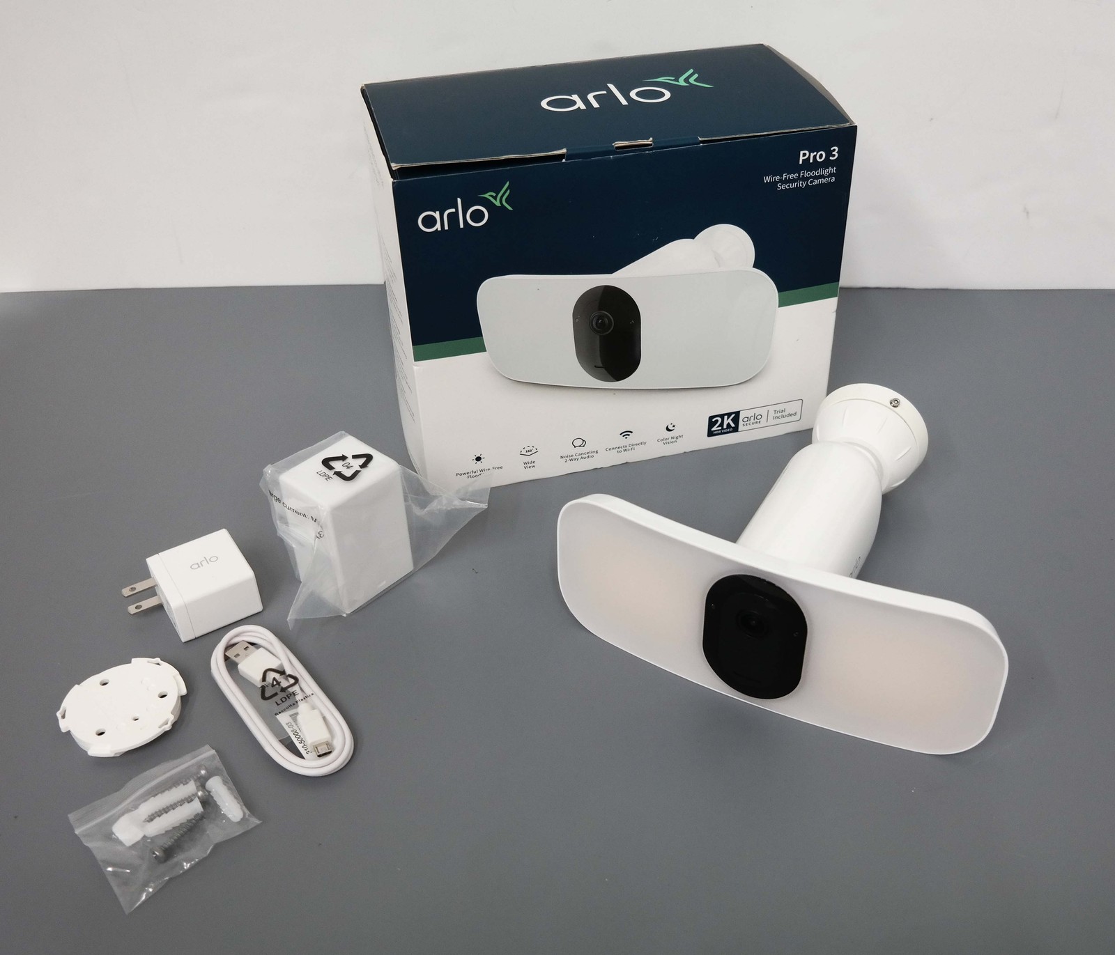 Arlo Pro 3 FB1001 Floodlight Indoor/Outdoor Security Camera – White