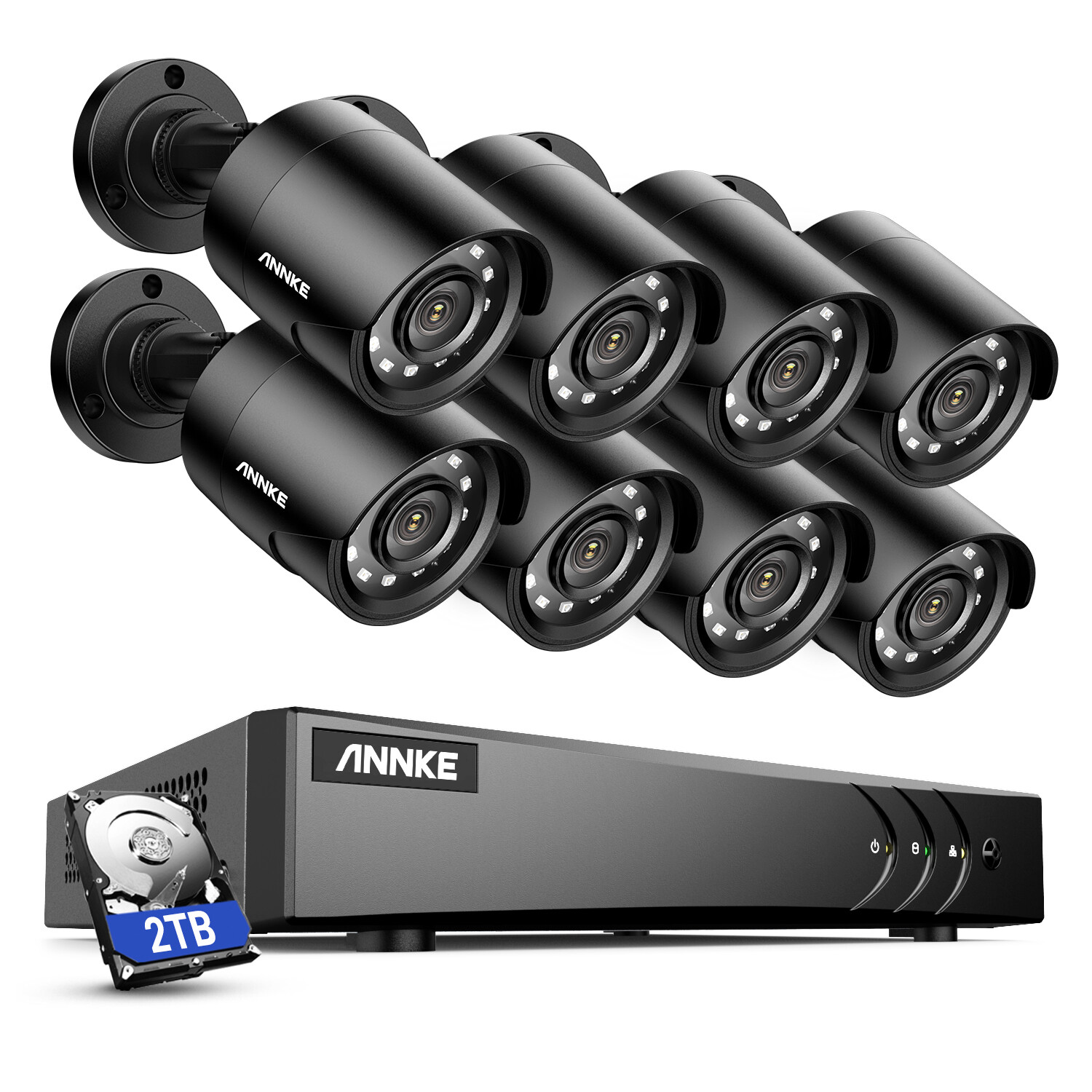ANNKE 8CH 5MP DVR 1080P Video Security Camera System Outdoor AI Detection IR 2TB