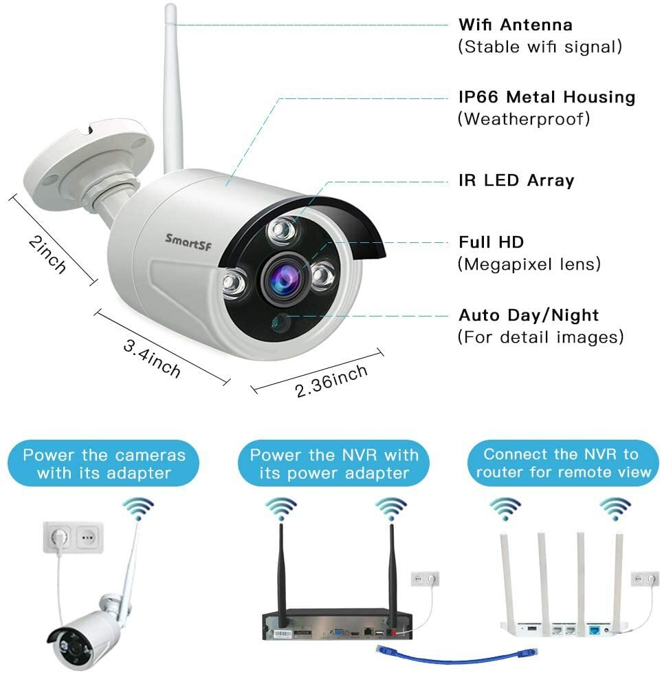 SmartSF 10CH 5MP Outdoor Wireless Security Camera System WIFI CCTV Audio NVR kit