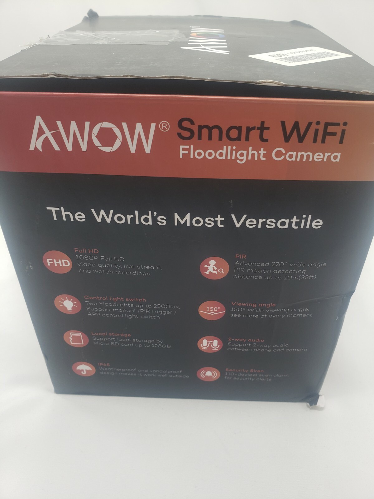 AWOW Smart WiFi Floodlight Camera, Android/iOS, 2500 Lumens (E97A)