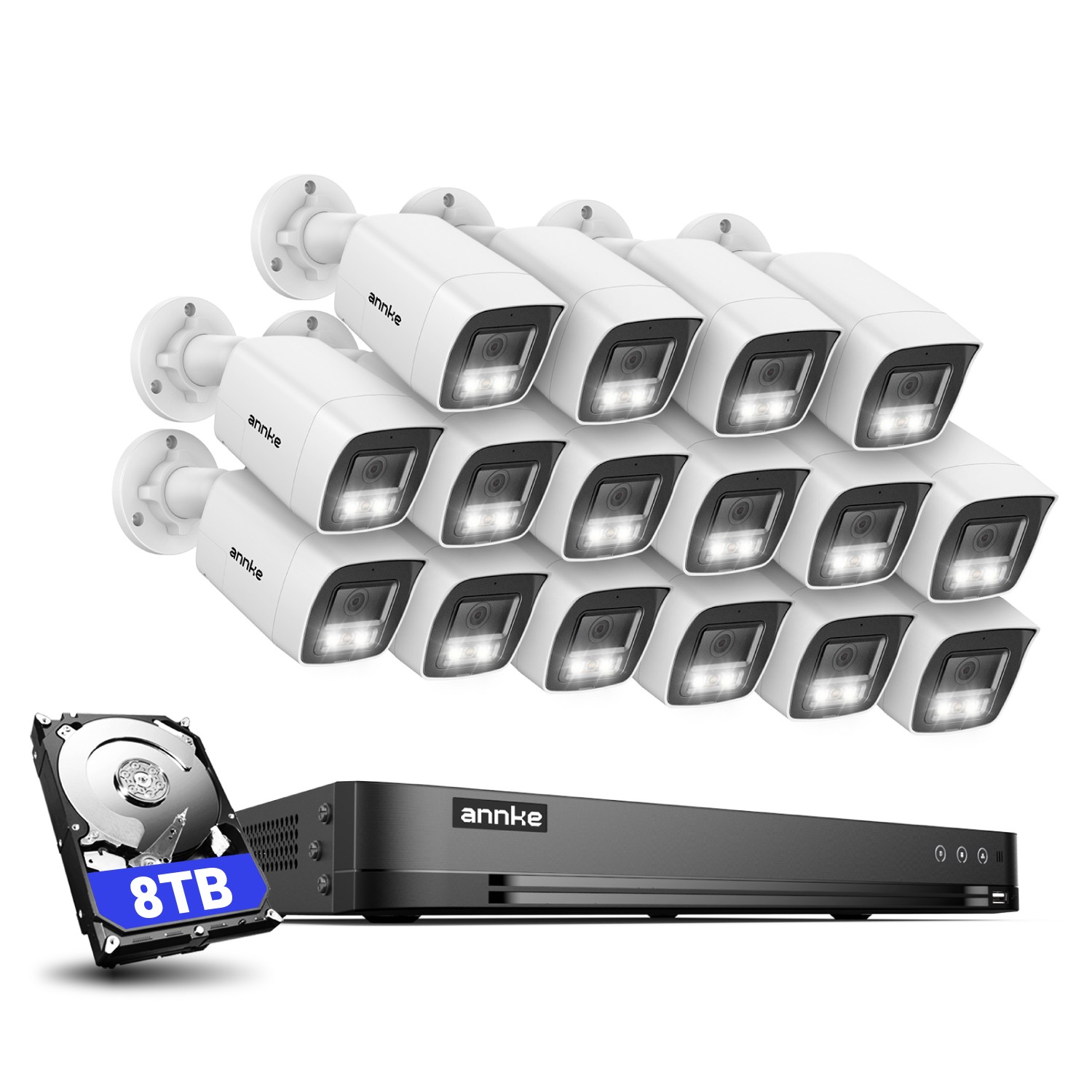 ANNKE 16CH 4K DVR 5MP Color Night Security Camera System Two Way Audio Outdoor