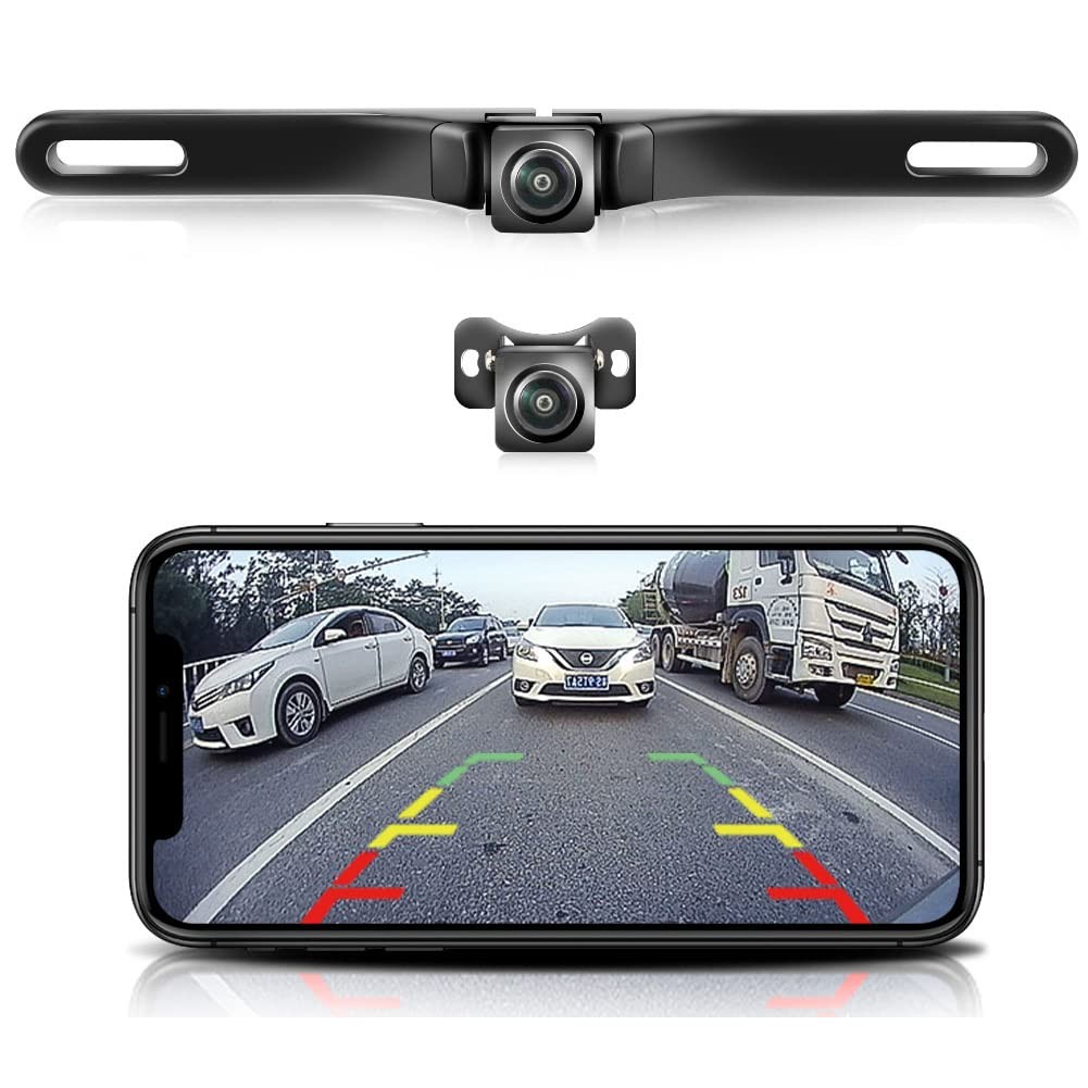 WiFi Car Backup Camera, GreenYi 5G 720P HD License Plate Rear/Front Black