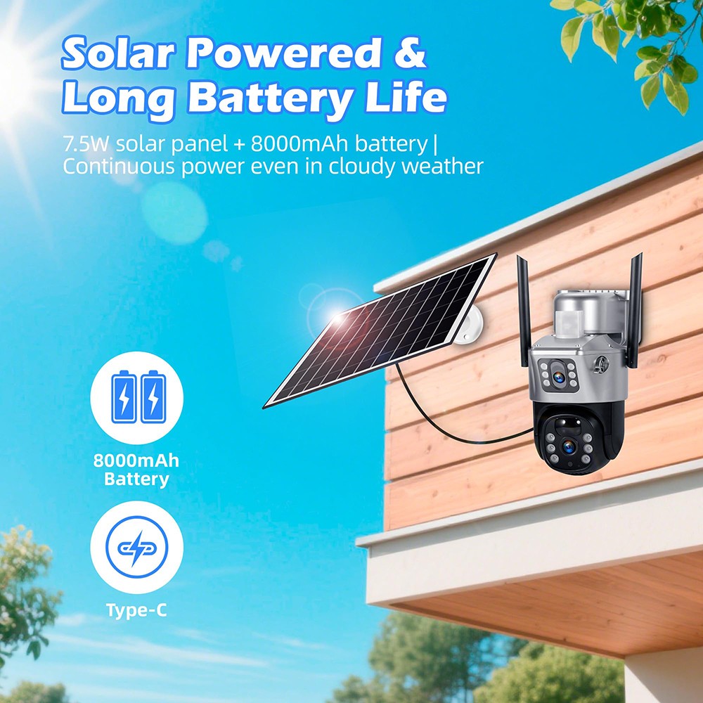 2PCS 6MP Dual Lens Solar Security Camera WiFi Outdoor Night Vision+64GB TF Card