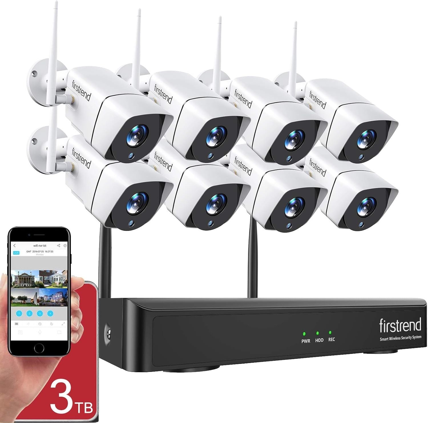 Advanced 1080P Wireless Security System: 8 Cameras & 3TB Pre-Installed HDD