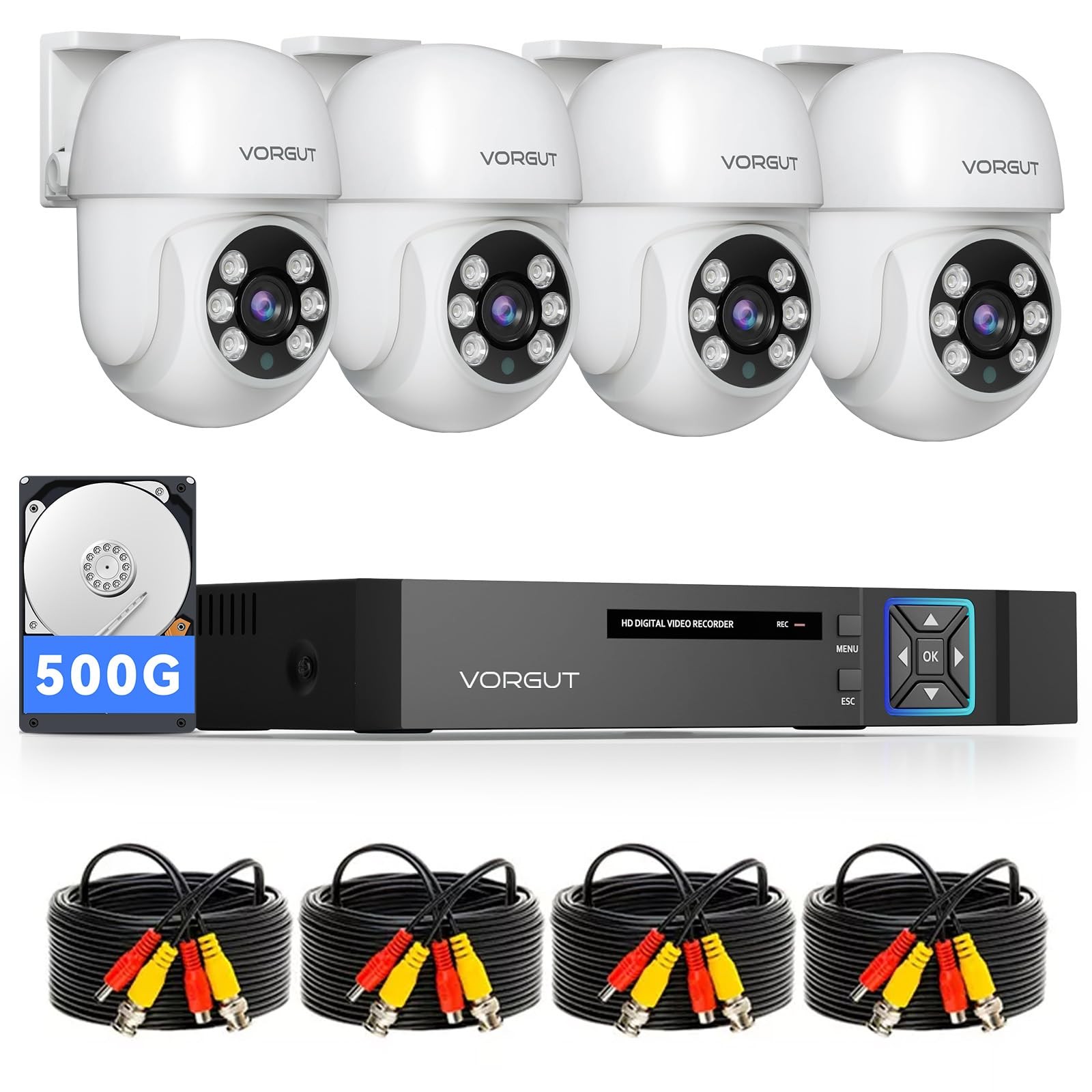 Wired Security Camera System Outdoor, 4pcs Pan/Tilt CCTV Cameras and 4CH 5MP …