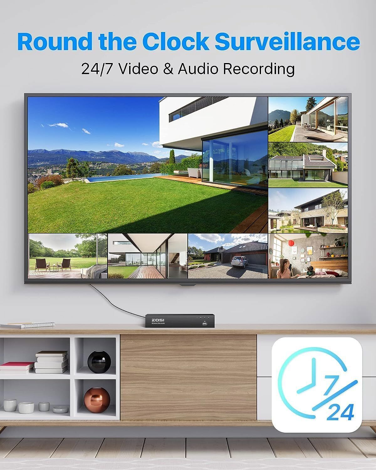 ZOSI 8CH PoE 4K NVR 5MP Spotlight Security CCTV Camera System 2TB Two-Way Audio