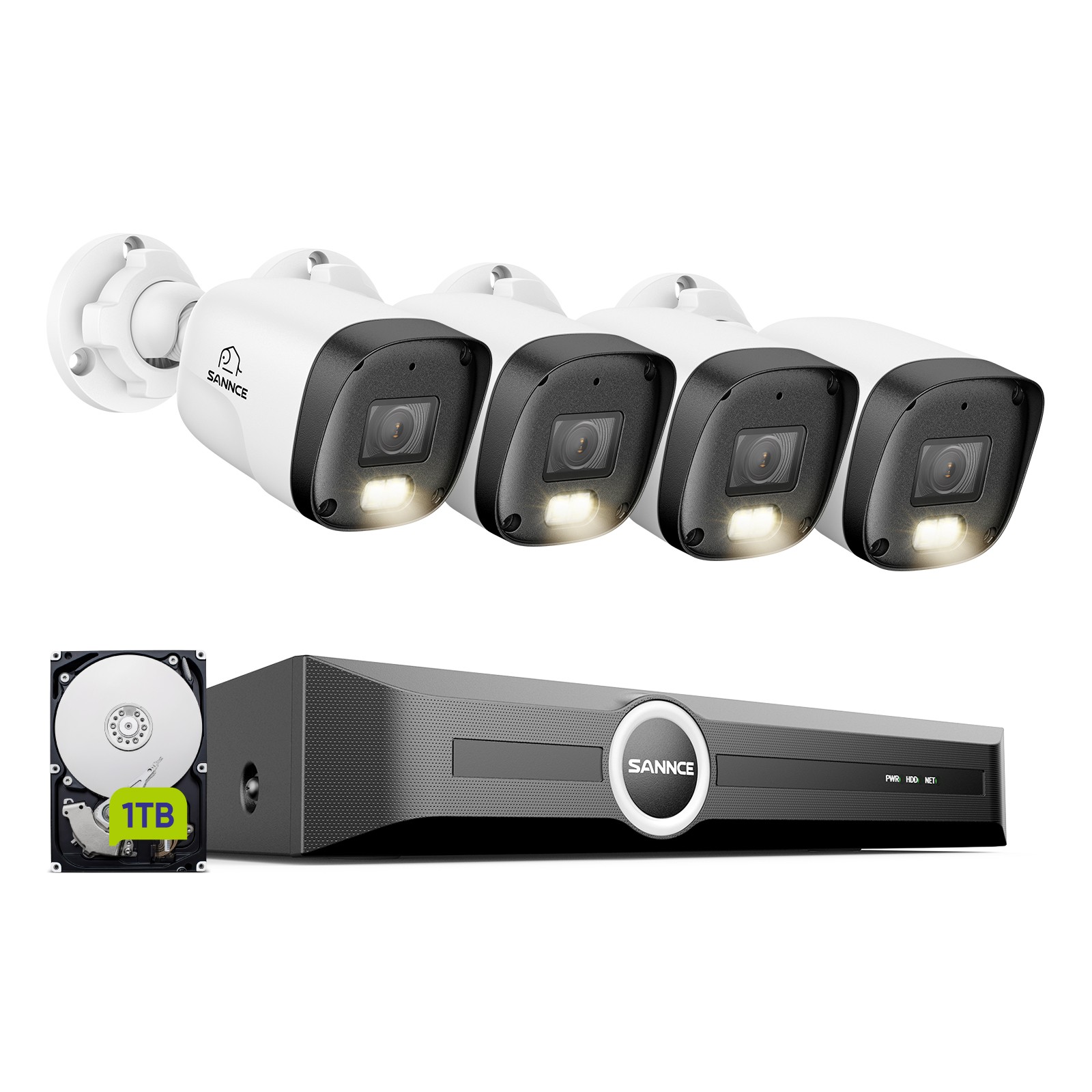 SANNCE 8CH NVR 2K Audio PoE IP Security Camera System Outdoor Color Night 1TB AI