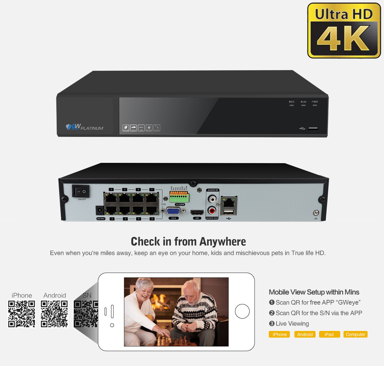 8 Channel NVR (4) 4K Microphone Varifocal AI IP Bullet Security Camera System