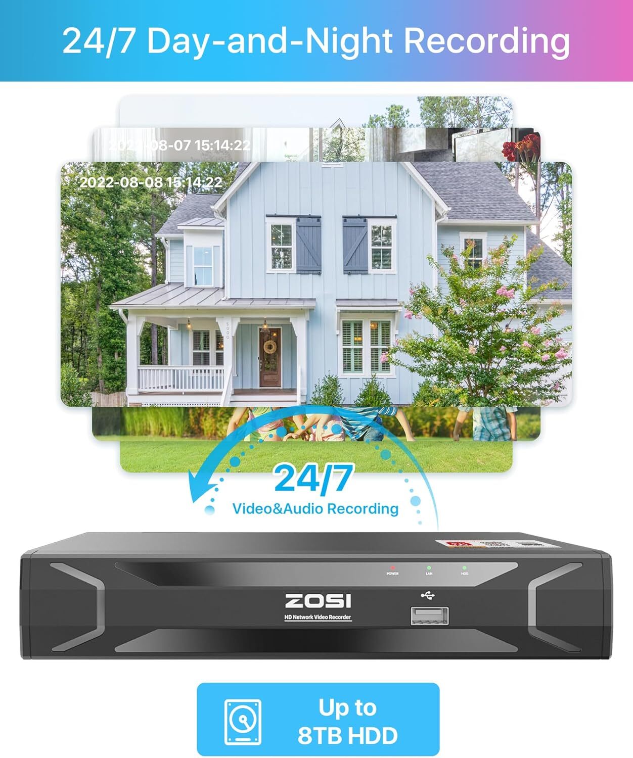 ZOSI 8CH 4K NVR 8MP PoE Security Camera System AI Detection Two-Way Audio 2TB
