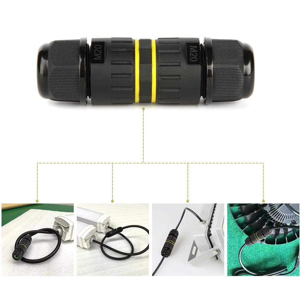 3 Pole Wire Connector Waterproof IP68 External Electrical M20-3Pin, Black