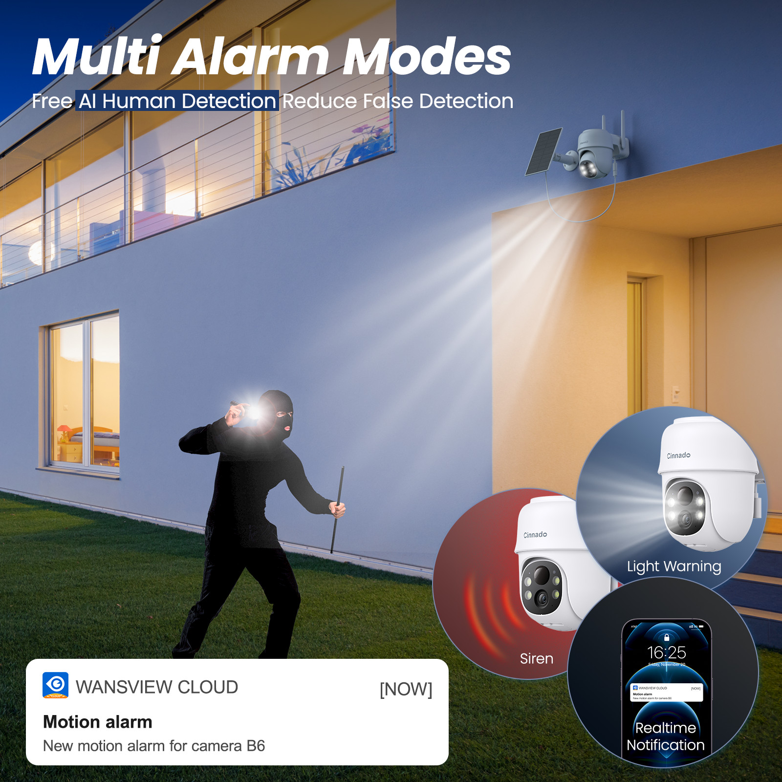 2K WIFI 360°Pan/Tilt Home Solar Security Camera Outdoor Wireless Human Detection