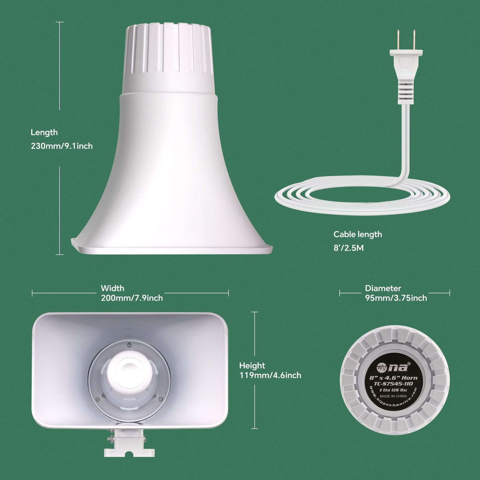 110V Outdoor Alarm Security Siren (TC-S7545-110), 80W Wired Horn, 120dB Long …