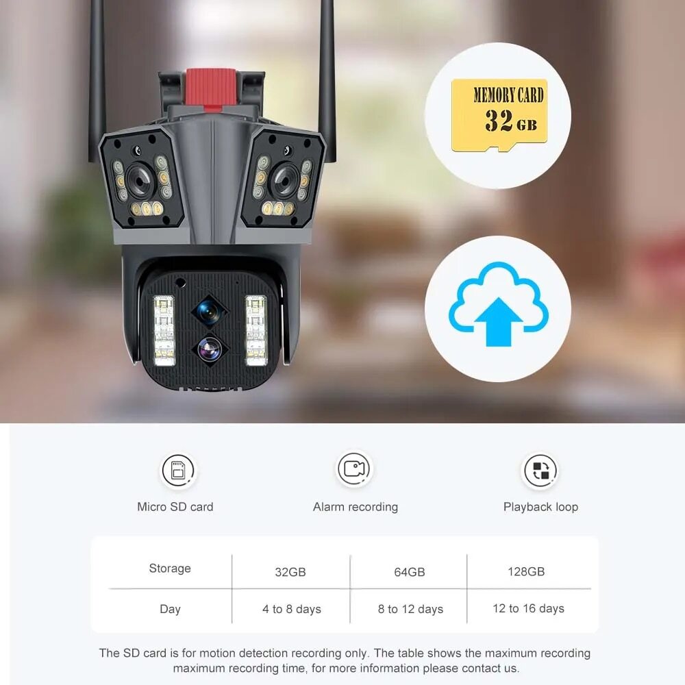 8K 10X Wireless Security Wifi 16MP IP Camera Four Lens Wifi Surveillance Cameras