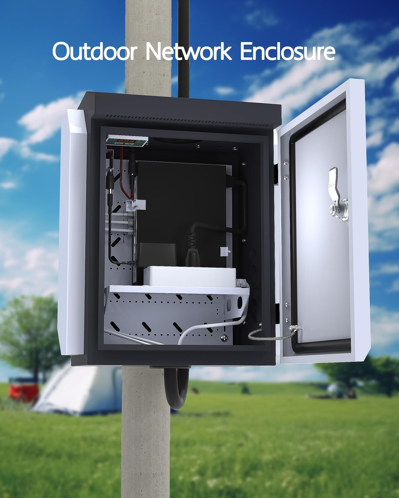 Akwscyby Outdoor Electrical 17.7″H x 13.4″L x 9.0″W, White + Gray and Black