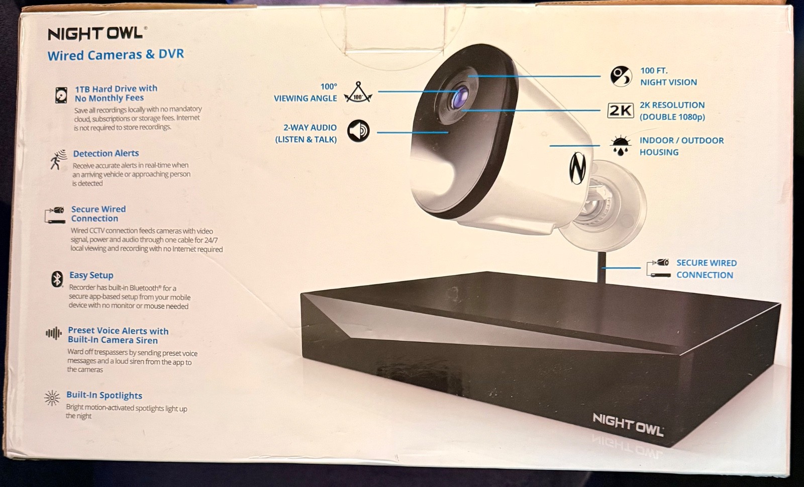 Night Owl FTD4-81-8L 12 Channel 8 Camera Wired 2K 1TB DVR Security System -White