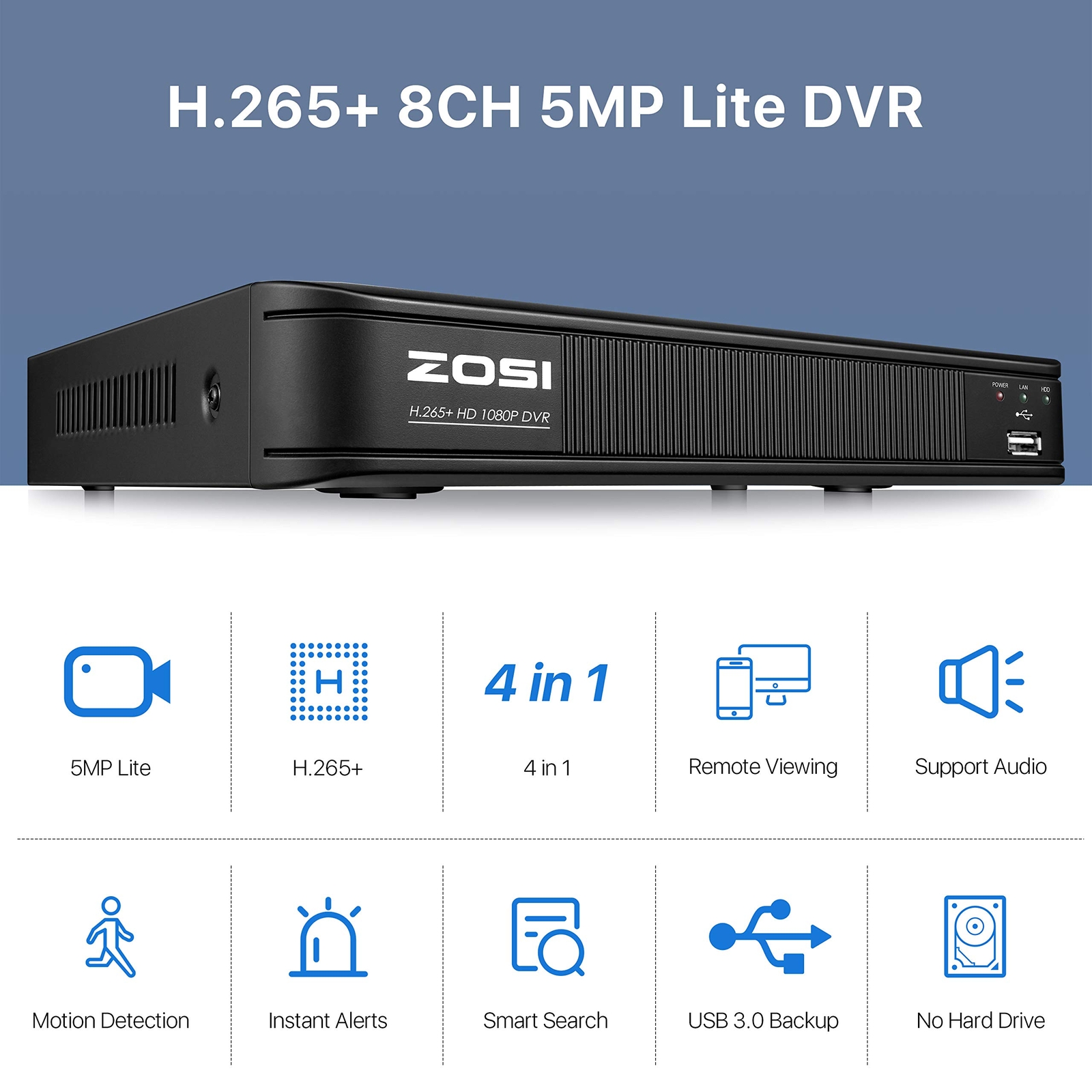 ZOSI 8CH 5MP Lite DVR 1080P Outdoor CCTV Security Camera System Kit Night Vision