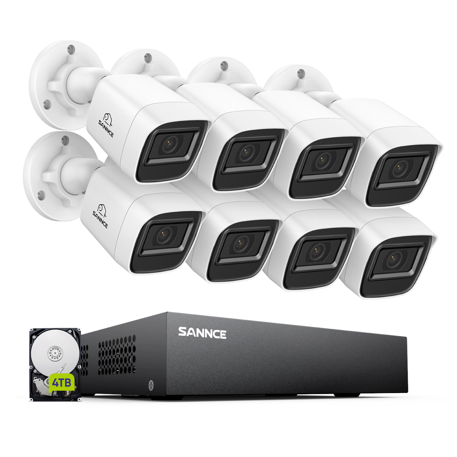 SANNCE 8CH DVR 1080P CCTV Outdoor Security Camera System Human Detection H.265+