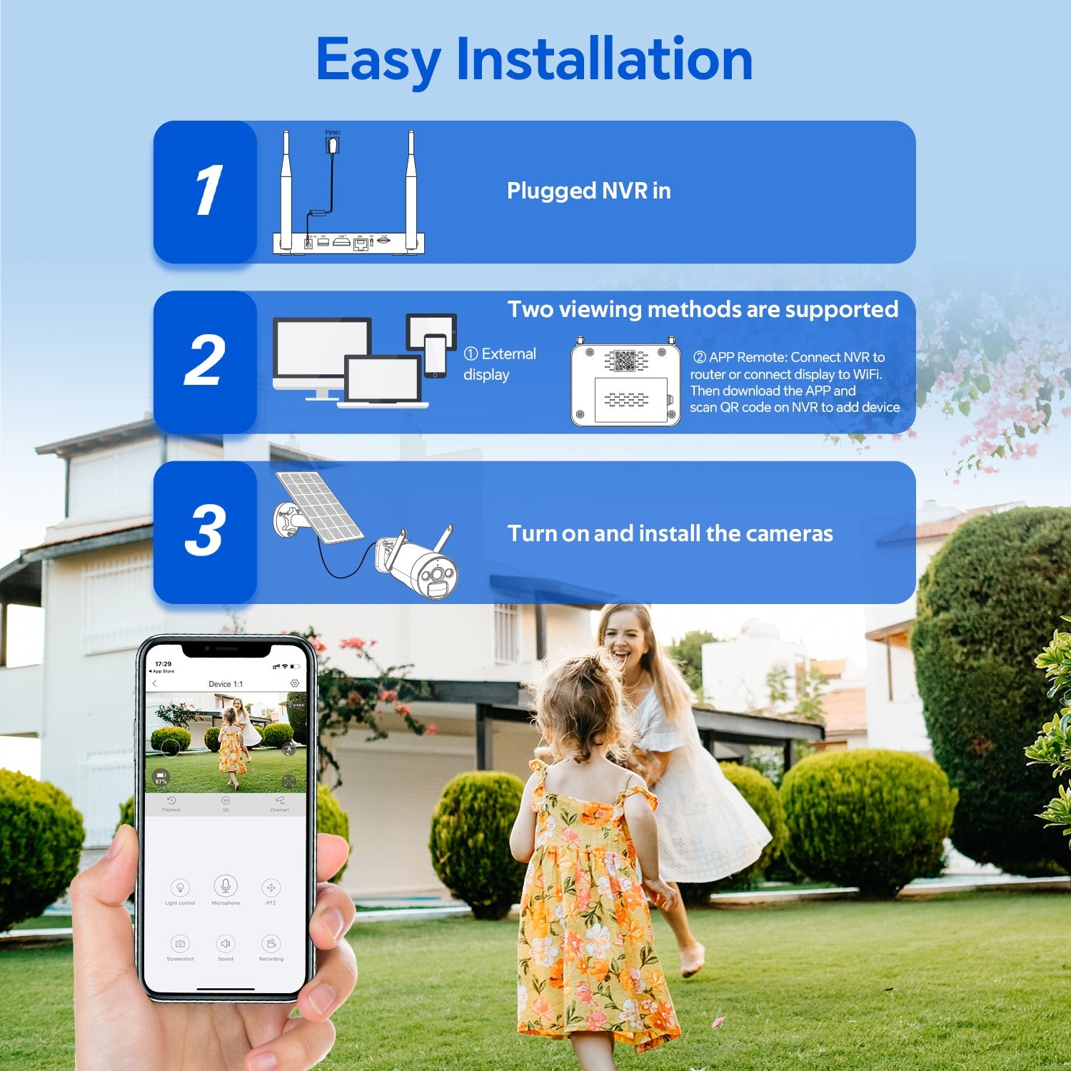 4MP Home Security Camera System Solar Power Wireless CCTV Camera 10CH NVR+500GB