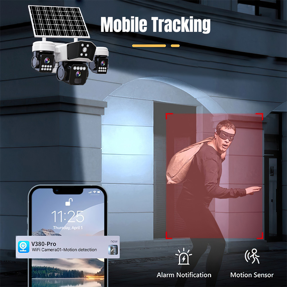 NEW 4K Solar Battery Wireless WiFi Outdoor Pan/Tilt Home Security Camera System