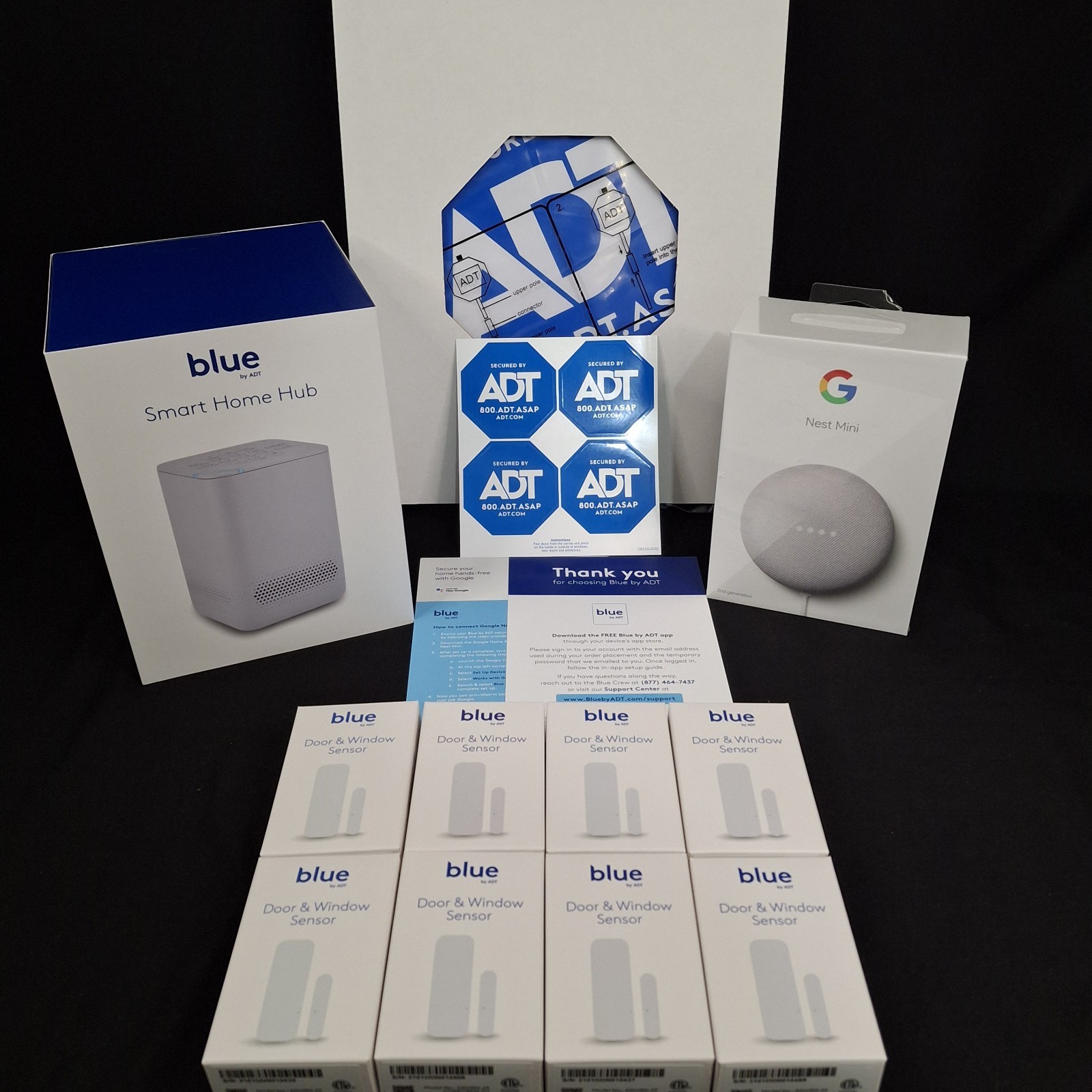 Blue by ADT Smart Home Hub Security System S40LR0-01 Hub, Nest Mini & 8 Sensors