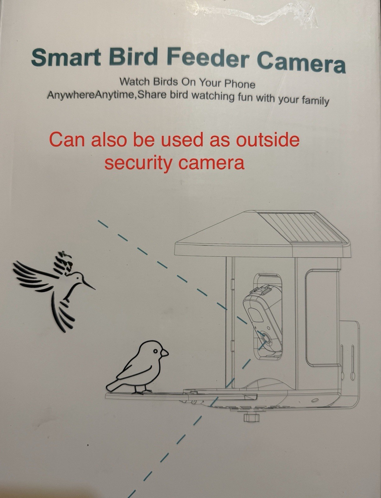 Bird Feeder Camera wi Motion Detection, Solar Powered, WiFi, 1080P HD 160 Degree